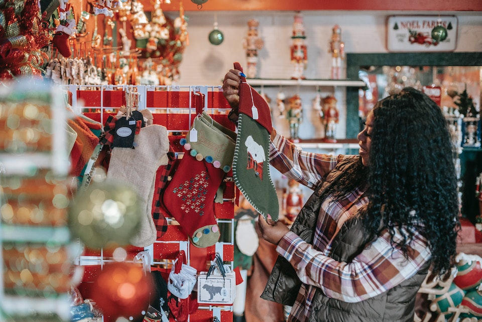 Woman looking at stockings in a store